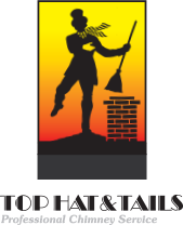 Top Hat & Tails Logo has dancing sweep with broom standing on roof.