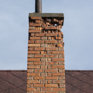 masonry chimney with missing bricks and damage